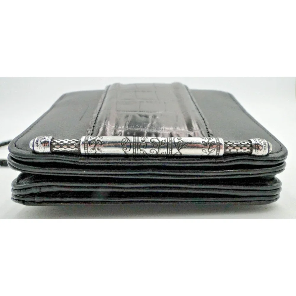 Brighton Black‎ Leather And Croc Wallet Crossbody Belt Purse
